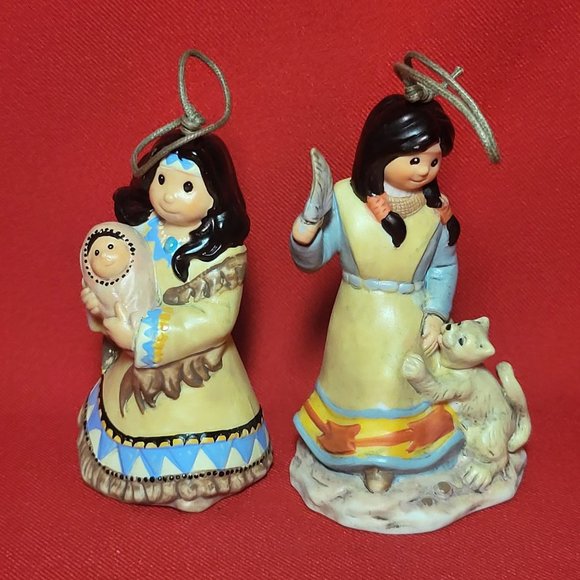 Native American Indian Figurine Bell Ornaments Set of 2 - Picture 3 of 13